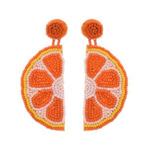 Creative Fruit Style Lemon Orange-shaped with Beaded Dangle Earrings Summer Cool Beach Handmade Woven Statement Earrings for Women