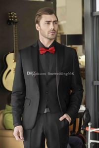 Più nuovo nero Groomsmen Peak Bavero Groom Groom Tuxedos Men Suits Matrimonio / PROM / Dinner Best Man Blazer (Giacca + Tie + Vest + Pantaloni) 589