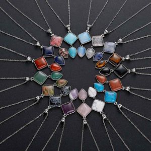 qimoshi Duplo Pingente Pedra Natural Gotas de jóias charme DIY Colar Keychain Homens e Mulheres 12PCS