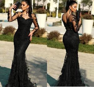 2020 Fashion V Backless Long Sleeve Evening Gowns Long Prom Dress Lace Applique Mermaid Special Occasion Dress Plus Size Women Party Formal
