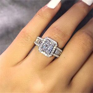 Kwadratowe cyrkony pierścionki z diamentem Pełne pierścionki zaręczynowe dla kobiet biżuteria modowa