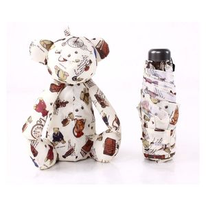 Ultralight 5 Folding Bear Paraply med Toy Case Lovely Bag Charm Animal Doll Sunshade Anti-UV Sun Rain Gifts Parasol för barn Kvinnor