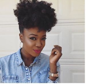Short afro puff kinky curly ponytail hair extension clip in remy hair afro drawstring ponytail hairpiece for black women