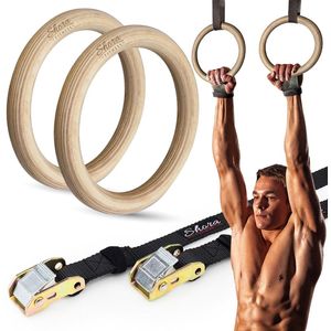 Turnringe aus Holz, 28/32 mm, tragbare, wiederverwendbare Turnringe aus Birkenholz mit verstellbaren, nummerierten Riemen für das Krafttraining im Fitnessstudio