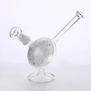 Clear White Mini Glass Bongs Hookahs Secial Round Design with Bowl Percolatos Smoking Pipes for Girls Gift Handmade Hookahs Real Image