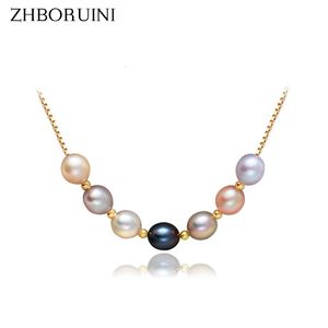 Zhboruini Pearl Jewelry天然淡水真珠マルチカラーパールネックレスペンダント925女性用スターリングシルバージュエリーJ190528