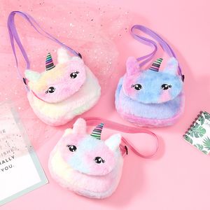 Horn Kids Shoulder Bag Soft Plush Coin Purse Fyllda Doll Leksaker Girls Messenger Väskor Gåvor M1553