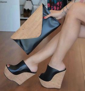 Rontic New Women Platform Mules Sandaler Sexiga kilar Högklackat Sandaler Öppna Toe Elegant Black Party Shoes Kvinnor US Plus Size 5-15