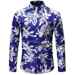 2019 nova primavera verão masculino floral impressão vestido camisa mens camisa fina fina étnica flores manga longa casual moda tops homens