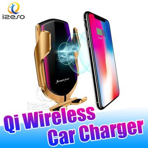 R2 Qi Car Wireless Fast Charger 5V 2A High Speed Chargers Infrared Sensor 360 Rotation Cellphone Bracket 10W Quick Charging izeso