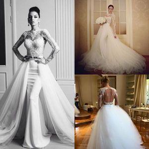 Sexy Mermaid Wedding Dresses With Detachable Train Lace High Collar Long Sleeve Bridal Gowns Removable Skirt Plus Size Wedding Dress