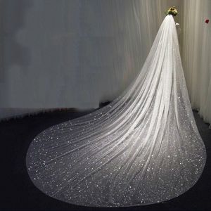 Sparkly Glitters Bling Bling Bridal Wedding Veils 1 Tier Long Bridal Veils Cathedral Length Handmade Soft Tulle Sequins Bride Veil Free Comb