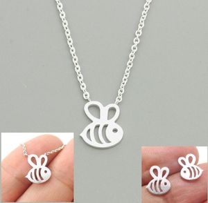 Wholesale- Little Bee Pendant Bracelet Earrings & Necklace Jewelry Sets Gold & Silver Plated Women Girl Necklaces Valentine's Day Gift