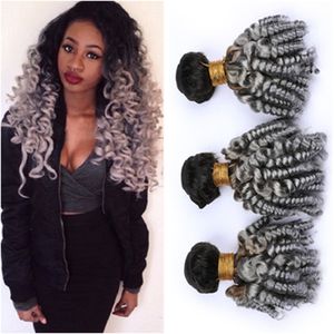 #1B/Grey Ombre Funmi Curly Brazilian Human Hair Weave Bundles 3Pcs 300g Silver Grey Ombre Romance Curly Human Hair Hair Wefts 10-30"