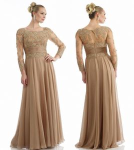 Niestandardowe nowe projekty moda Mother of the Bride Sukienki Szyfonowa Załoga Long Rękaw Długość podłogowa suknia wieczorowa