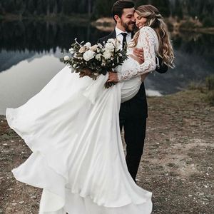 2020 Najnowsze Dwa Kawałki Boho Suknie Ślubne Długie Rękawy A Line White Ivory Szyfonowa Koronka Księżniczka Plaża Bride Weddin Suknie Szata De Mariée