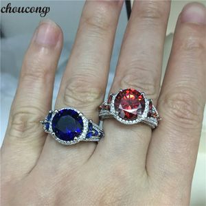 Choucong 3色フラワーリング925スターリングシルバーラウンド11mm 5A CZ周年記念ウェディングバンドリング女性パーティージュエリー