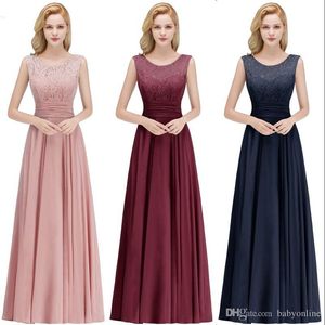 Robe de Soiree Longo Pink Lace Long Chiffon Evening Party Dress Sexig V Tillbaka En Linje Ärmlös Evening Gown Abendkleider CPS1068