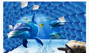 3d personalizado grande foto mural papel de parede golfinho mar peixe tartaruga animal água oceano 3D fundo parede mundo subaquático