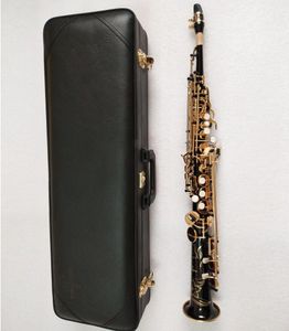 Gratis OEM Brass Straight Sopran Sax Saxofon Yanagisawa S S WO1 Svart Paint Woodwind Instrument Natural Shell Key med bärväska