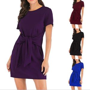 Kvinnors Loose Casual Dresses Front Tie Kortärmad Bandage Party Dress S M L XL XXL