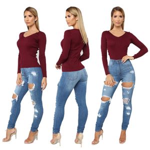 Jeans skinny con buco strappato da donna Pantaloni push up a vita media in denim Pantaloni lunghi casual slim fit da donna Spedizione gratuita aggiornato