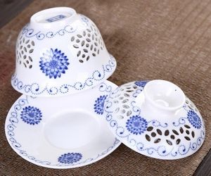 Wholesale white ceramic tea cups for sale - Group buy Kung Fu Set Tea Set Ceramic Tea cup Blue and White Teapot Bone China Tea service Promotion New