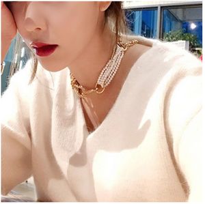 Fashion-brand Pearl Chokers necklaces for women Chunky necklace Twisted Chain Knot necklace pendant Vintage femme statement Bijoux