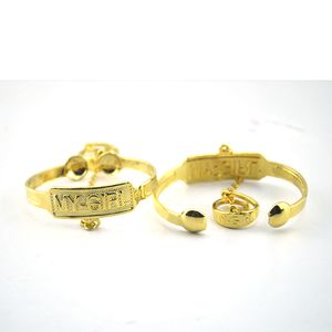 Hot Sales New Fashion 9 K Solid Fine Yellow Gold GF Baby Armband Brev My-Girl Bangles Med Chain Ring Dotter Gift Smycken