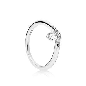 Vattendroppe Ring Set Originalbox för Pan 925 Sterling Silver V-Shape Women Girls Wedding Diamond Rings W197