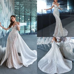 2020 Suknie ślubne Mermaid z odpinanym pociągu Zroszony cekiny Aplikowane koronki suknie ślubne Custom Made Vestidos de Novia