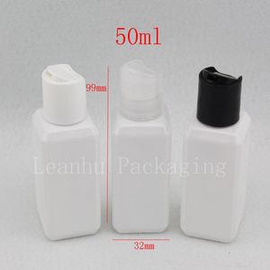 50 x 50 ml vuoto quadrato bianco bottiglia di crema PET con tappo a disco per uso crema cosmetica, contenitore contagocce, bottiglia di olio essenziale