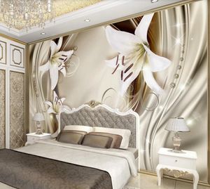 modern wallpaper for living room Golden lily wallpapers European-style 3D stereo TV background wall