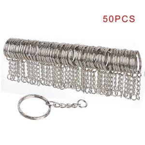 50pcs 25mm Polished Silver Color Keyring Keychain Split Ring with Short Chain Key Rings Women Men DIY Key Chains Accessories C19011001