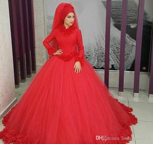 2019イスラム教の赤いウェディングドレス長袖フォーマルホリデーウェアパーティーガウンカスタムメイドのプラスサイズ