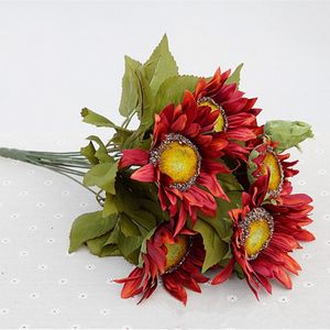 Flores artificiais Novo 1 buquê 13 cabeças retrô estilo europeu pintura a óleo da sensação de girassol vermelho 50cm