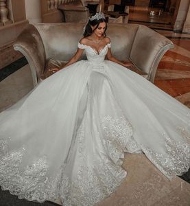 2020 Árabe Aso Ebi Luxuoso Lace Beaded Vestidos de Noiva Bainha Sexy Nupcial Vestidos De Tule Vintage Vestidos De Casamento ZJ203