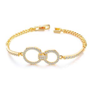 Winziges Damenarmband mit Zirkoneinlage, 18 Karat Gelb-/Weißgold gefüllt, modisches Handgelenk-Kettenglied-Geschenk