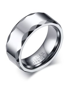 Free Engraving 8MM High Polished Tungsten Carbide Ring Mens Wedding Band with Faceted Edge K3749