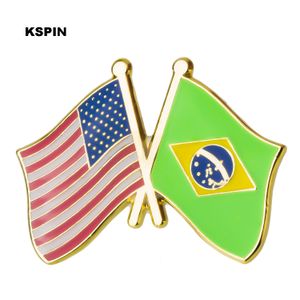 U.S.A Brazil Friendship Flag Metal Pin Badges Decorative Brooch Pins for Clothes XY0292