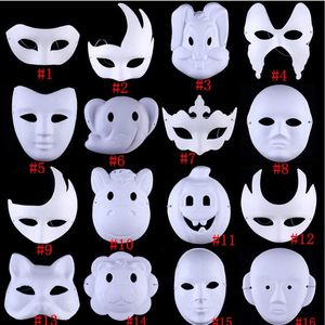 Halloween Ball Vit Handmålade DIY Face Mask Environmental Protection Pulp Män Kvinnor Djur Peking Opera Masker