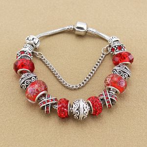 Partihandel-T Charm Beaded Armband Lyxig design Smycken för Pandora Silver Plated Crystal DIY Beaded Armband med Original Box