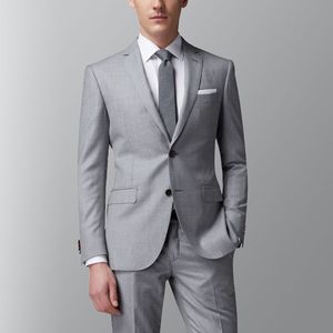 Latest Design Side Vent Two Buttons Light Grey Wedding Groom Tuxedos Notch Lapel Groomsmen Men Suits Prom Blazer (Jacket+Pants+Tie) NO:2074