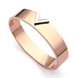 Wholesale-letter V Shape Bracelet & Bangle For Women Men Charm Hollow Letter Bangle Love Silver rose gold plated cuff bangles Pulseiras