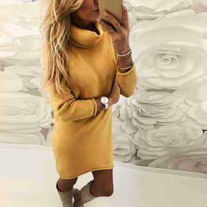 Fashion-sweter Turtleneck Sweter Long Casual Długim Rękawem Pullove Sukienka Smake z długimi rękawami