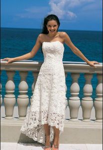 2019 lace praia vestido de noiva bainha coluna strapless alto baixo vestido de casamento assimétrico backless zipper volta vintage vestidos nupciais barato