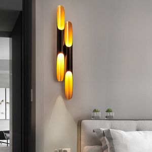 Lámparas de pared de tubo de bambú de aluminio, luz de pared tubular retro nórdica de doble cabezal, CA 90-260V, lámparas de pared de boca oblicua