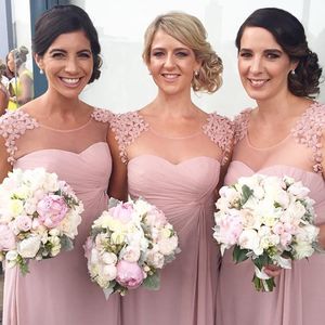 Seksi Scoop Boyun Bir Çizgi Gelinlik Modelleri Çiçekler Boncuklu Şifon Kat Uzunluk Onur Elbisesi Düğün Parti Için