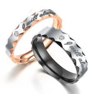 مجموعة خاتم الماس المصنوعة من الفولاذ المقاوم للصدأ سأكون دائمًا معك خواتم الخطبة للمرأة الموداء المجوهرات