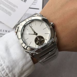 ハイバージョン新しいオクトオフィニッシモトゥールビヨン102138ホワイトダイヤル自動メンズウォッチステンレススチールブレスレットスポーツゲント腕時計Hello_Watch